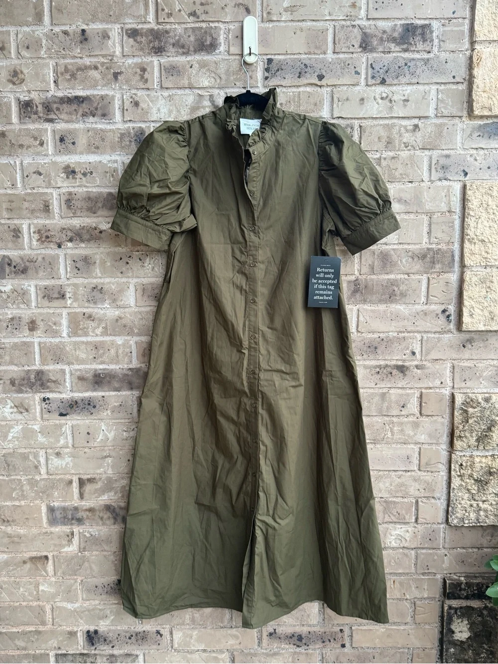 Tuckernuck Hyacinth House Olive Green Ruffle Collar Louisa Maxi Dress Size Large - Picture 2 of 13